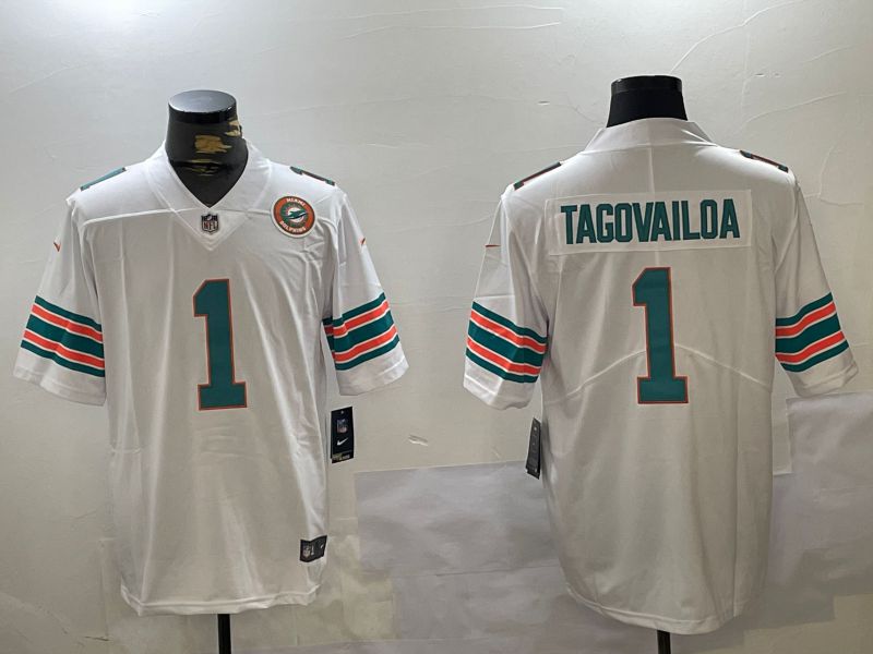 Men Miami Dolphins #1 Tagovailoa White 2024 Nike Vapor Limited NFL Jersey style 2